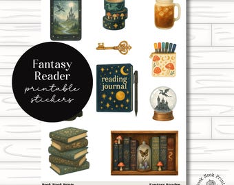 Fantasy Reader, Printable Stickers, Bookish Stickers, Deco, Journal, Reading, Cut File, Planner, Cozy, Books, Romantasy, Journaling, Magical