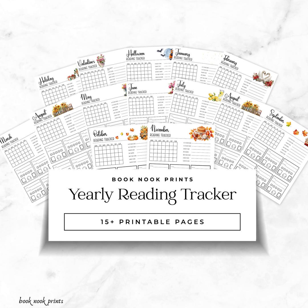 Yearly Reading Tracker Printable, Monthly Book Journal (digital ...