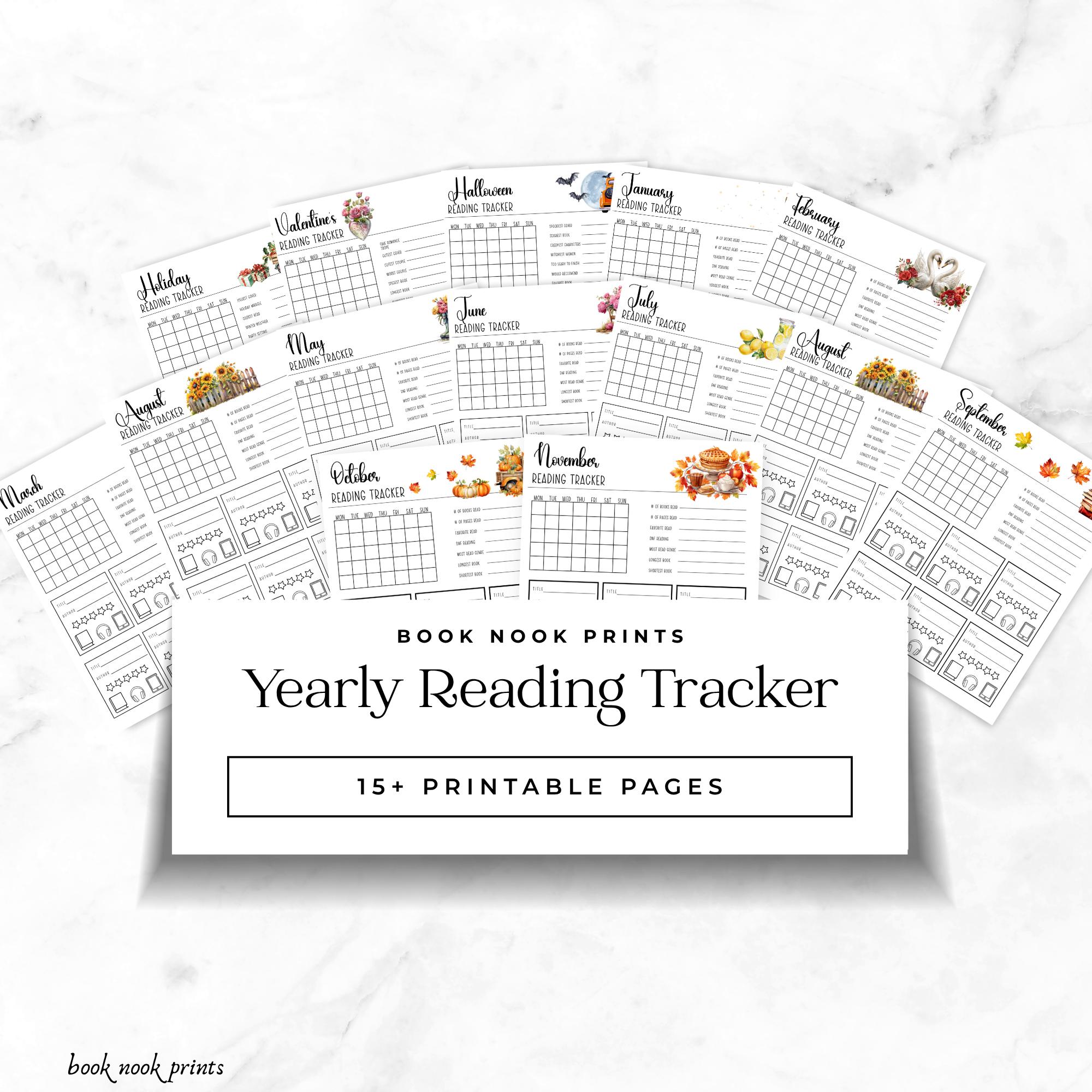 Yearly Reading Tracker Printable, Monthly Book Journal (digital ...