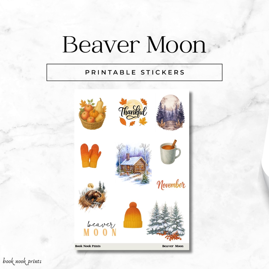 Beaver Moon Printable Stickers: Autumn Cozy Journal Kit (digital ...