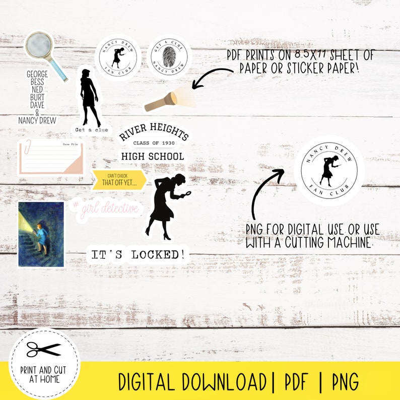 Nancy Drew Sticker Set Printable Stickers Digital Download PDF PNG Girl Sleuth Stickers Cutting ...