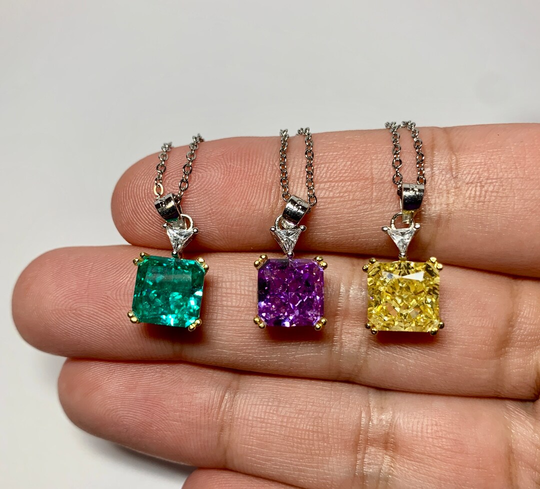 Radiant Cut/crushed Ice Cubic Zirconia Necklace Pendant Etsy