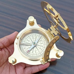Solid Brass Sundial Compass: Antique Style Nautical Gift
