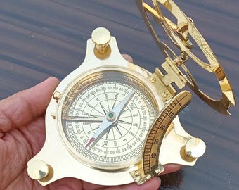 Solid Brass Sundial Compass: Antique Style Nautical Gift