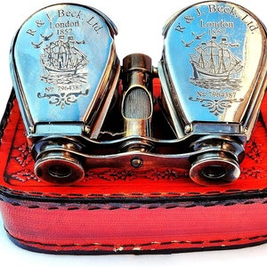 Binocolo in ottone con custodia in pelle / Binocolo pieghevole marino Cannocchiale nautico telescopio binocolo antico Riproduzione