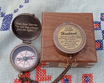 Personalized Brass Compass: Engraved Gift for Future Husband