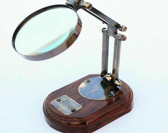 Vintage Brass Tabletop Magnifying Glass: Nautical Desk Decor