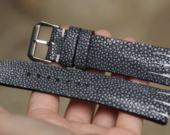 Black stingray leather watch strap