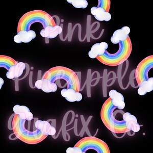 Watercolor Rainbow Clouds on Black Digital Seamless File