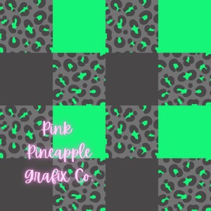 Digital Seamless File, Printable Paper, Repeating Pattern, Seamless, Halloween Neon Green and Grey Leopard Checkers Seamless Pattern