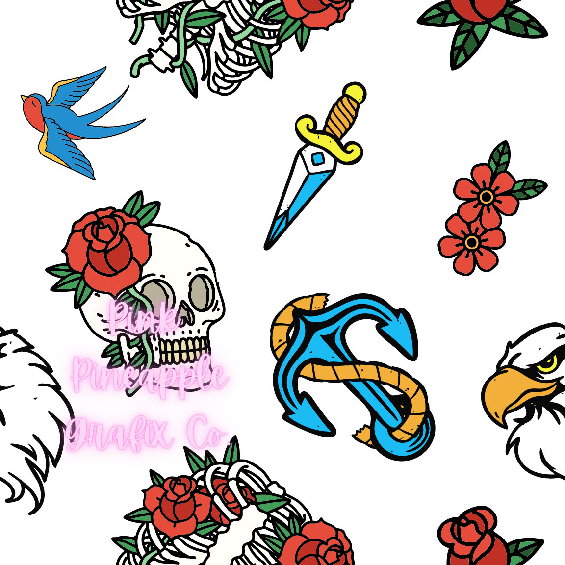 American Traditional Tattoos Digital Seamless File - Etsy