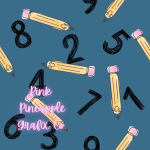 Digital Seamless File, Printable Paper, Repeating Pattern, Seamless, Back to School Seamless Pattern, Pencils and Numbers Seamless
