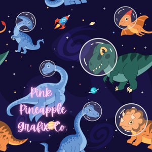 Digital Seamless File, Printable Paper, Repeating Pattern, Seamless, Space Astronaut Dinosaur Seamless Pattern, Space Dinosaur Seamless