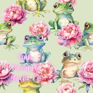 Digitale nahtlose Datei, druckbares Papier, sich wiederholendes Muster, nahtlos, Aquarell Blumen Frösche nahtlose Muster
