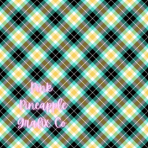 Digital Seamless File, Printable Paper, Repeating Pattern, Seamless, Yellow Aqua Black Plaid Seamless Pattern