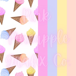 Pink Blue Yellow Orange Ice cream Cones with Coordinating Stripes