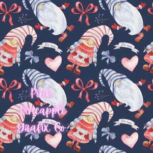 Digital Seamless File, Printable Paper, Repeating Pattern, Seamless, Valentine Gnomes