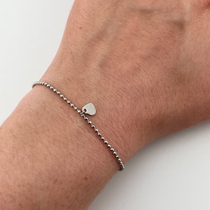 Dainty Stainless Steel Heart Charm Bracelet | minimalist charm bracelet, ball chain bracelet, heart friendship bracelet,