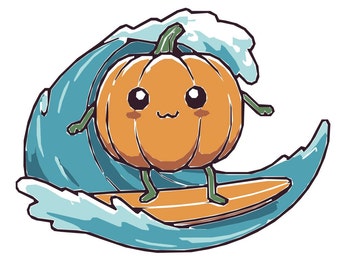 Kawaii-borduurpatroon pompoen surfen (digitale download)