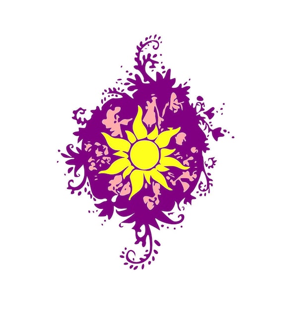 ラプンツェルの太陽の刺繍ファイル：複雑な花柄デザイン（即時