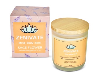 Sage Flower 400g Aromatherapy Candles | All-Natural Soy Wax | Essential Oil Infused | Pet + Smoke Odor Eliminate | Toxin Free Candle