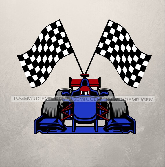 Race Car Svg Royal Blue Racing Car With Chekered Flags Svg Etsy