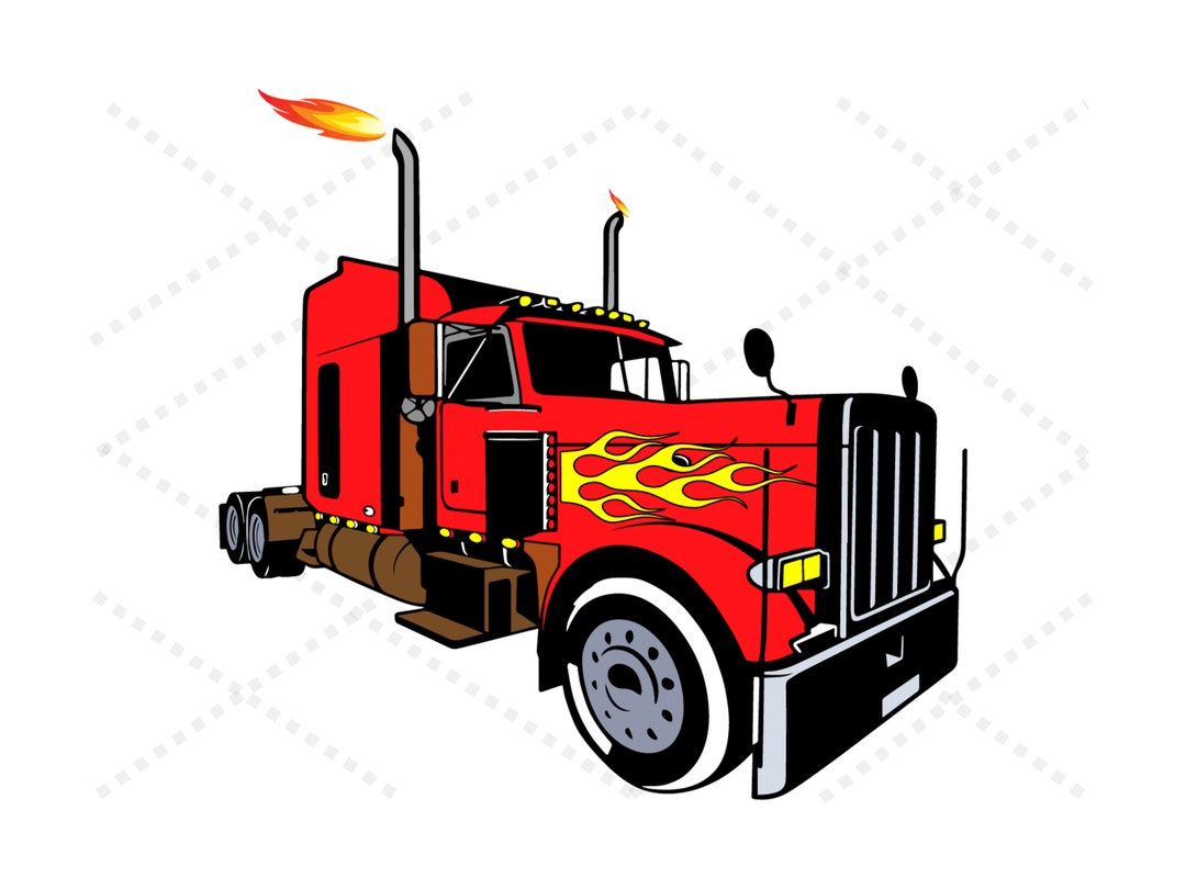 Semi Truck With Flames Svg Big Mack Truck Svg Vehicle Svg - Etsy