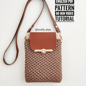 Zweifarbige Häkeltasche Muster, Messenger Bag Muster mit 3 Fächern, Crossbody Handytaschen Muster, Video-Anleitung für Anfänger