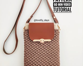 Modello per borsa all'uncinetto bicolore, modello per borsa a tracolla a 3 scomparti, modello per borsa a tracolla per telefono, video tutorial all'uncinetto per principianti
