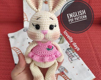 Crochet  Bunny Pattern, Amigurumi Easter Gift Rabbit Rose (English PDF Pattern)