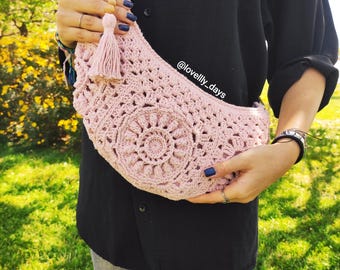 Bolso cuadrado de abuela de crochet hecho a mano, riñonera bohemia para festivales