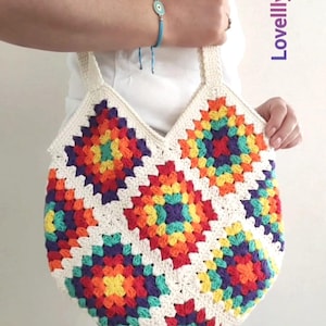 Crochet Tote Bag Pattern, Granny Square Purse Pattern, PDF and Video Pattern, Written Pattern for Cross Body Bag, DIY Crochet Bag Tutorial