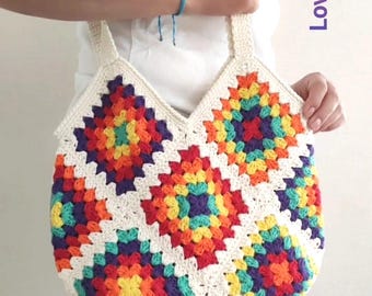 Crochet Granny Square Bag Pattern, Crossbody Tote (English PDF & Video)