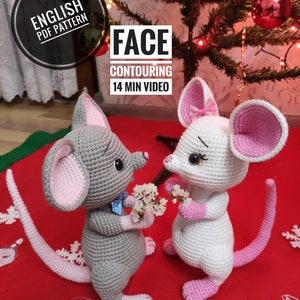 Crochet Mice Remy and Mia Pattern, Crochet Mouse Pattern, Amigurumi Mice Pattern, Crochet Animal Pattern, Face Contouring tutorial video