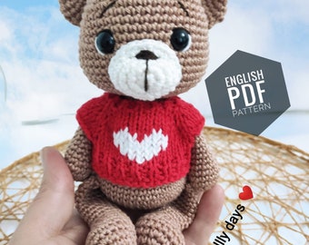 Crochet Bear Pattern, Crochet amigurumi Teddy Bear Stuffed Toy, Valentine's Day gift, Crochet Little Bear, Crochet Pattern in English