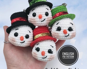 Crochet Snowman Bauble Pattern, Valentine's Day gift, Snowman Christmas Tree Ornament, Crochet Snowman Keychain, Free Pattern, Christmas