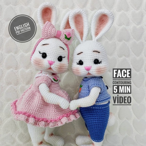 Crochet Bunny Girl and Boy Pattern, Easter Bunny, Easter Crochet Pattern, Amigurumi Bunny Pattern, Amigurumi Rabbit Pattern, Pdf in English