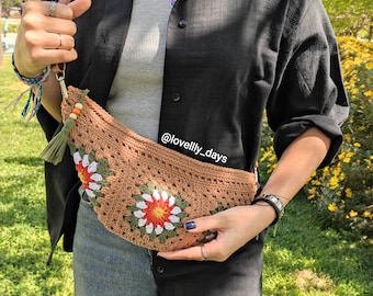 Bolso bandolera de ganchillo, riñonera de ganchillo, bolso de cintura de ganchillo, bolso de festival de ganchillo, patrón en PDF solamente, NO es un producto terminado.