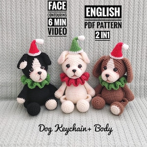 Amigurumi Welpen-Häkelmuster 2 in 1, Hundehäkelanleitungen, Amigurumi Hund, Hund Weihnachtsbaum-Dekor, Hund Schlüsselbund + Körper häkeln