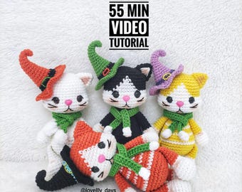 Witch Cat Crochet Pattern: Halloween Amigurumi Kitty (English PDF Digital Download with Video Tutorial)