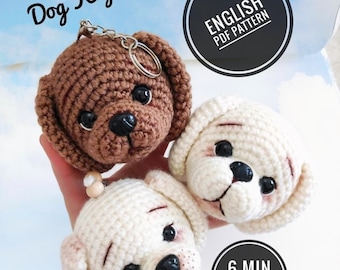 Amigurumi Dog Keycahin PATTERN, Crochet Dog Xmas Tree Decor, Crochet dog Keychain Pattern, Cute Car Accessories Dog, English Pdf Pattern