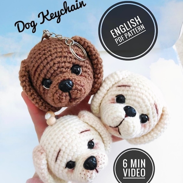 Porte-clés amigurumi pour chien, décoration d'arbre de Noël chien au crochet, porte-clé chien au crochet, accessoires de voiture mignons chien, modèle Pdf anglais