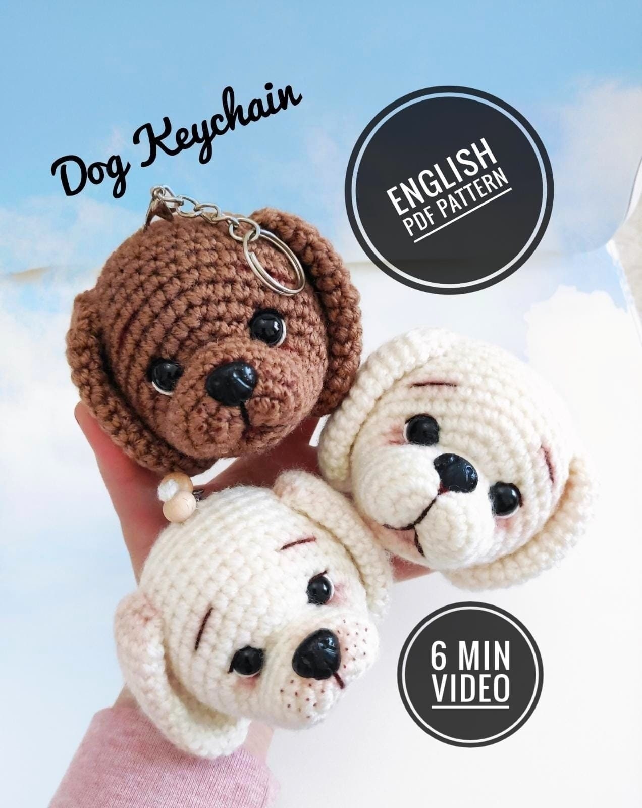 Personalized Crochet Dog Face Keyring