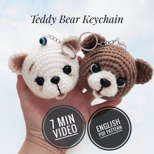 Amigurumi Teddy Bär Schlüsselanhänger Muster, Valentinstag Geschenk, Bär Weihnachtsbaum Dekor, gehäkelte Bär Schlüsselbund Muster, Autozubehör Bär