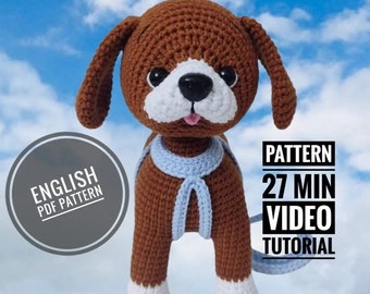 Hund Häkelanleitung, Amigurumi Welpe Almond (englisches PDF-Muster)