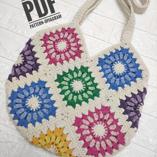 Crochet Bag Pattern, Granny Square Bag PDF, Tote Bag, Beginner Level Pattern, Printable PDF, Granny Square Crochet Pattern