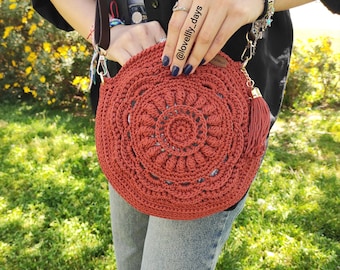 SCHEMA per borsa rotonda a fiori all'uncinetto - Tracolla Boho (schema PDF in inglese)