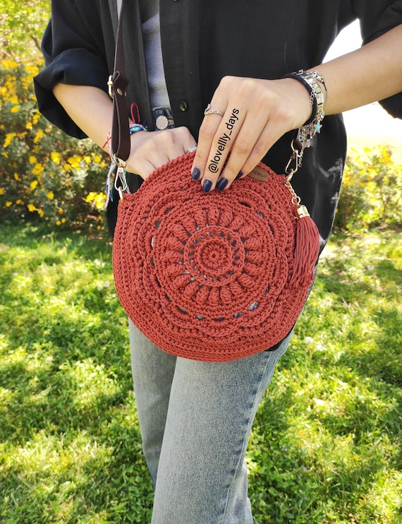 Crochet Round Flower Bag PATTERN - Boho Crossbody (English PDF Pattern)