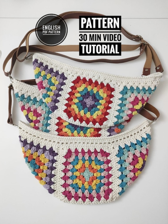 Granny Square Crossbody Bum Bag Crochet Pattern, Crochet Fanny Pack, Crochet Waist Bag,Crochet Festival Bag, Bum Bag, Pattern Tutorial Video