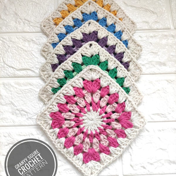 Granny Square Crochet Pattern, photo tutorial and written pattern, Blanket motif, PDF ONLY, Easy Beginner Crochet Pattern, Bag Motif, tote